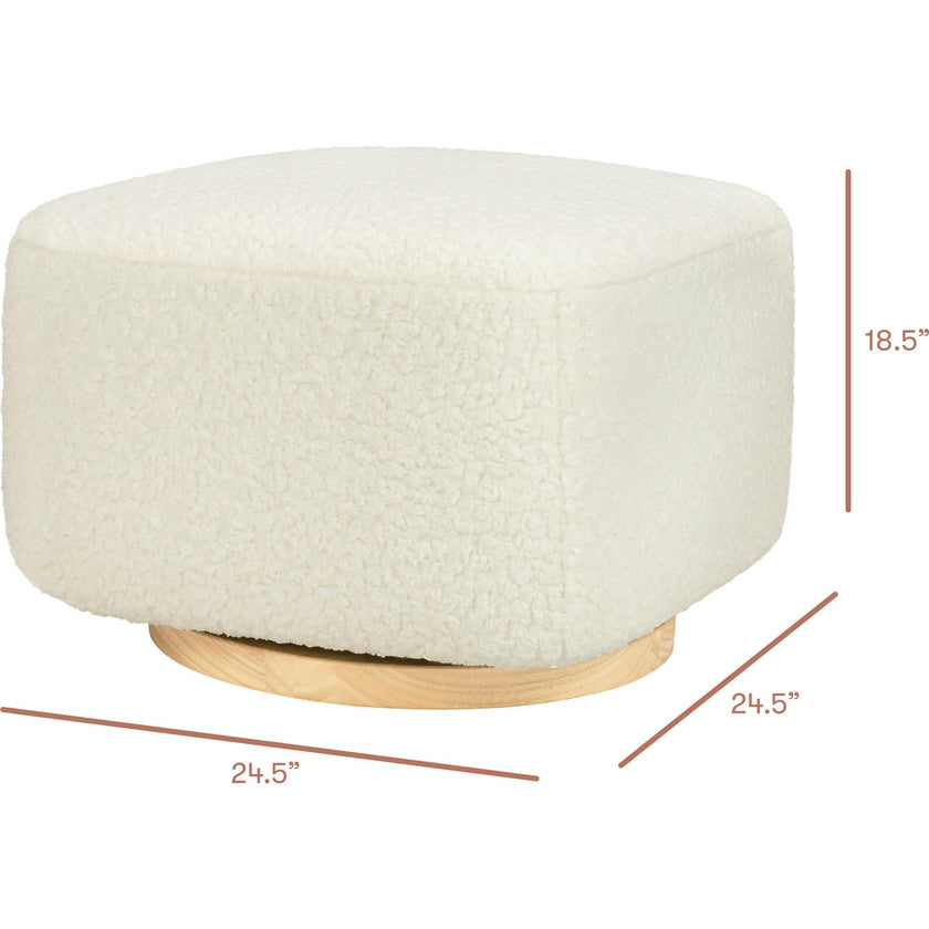 Kiwi Gliding Ottoman in Cream Shearling with Light Wood Base
