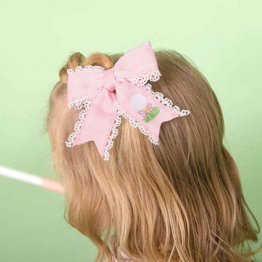 Golf Tee Embroidered Lace Bow Clip