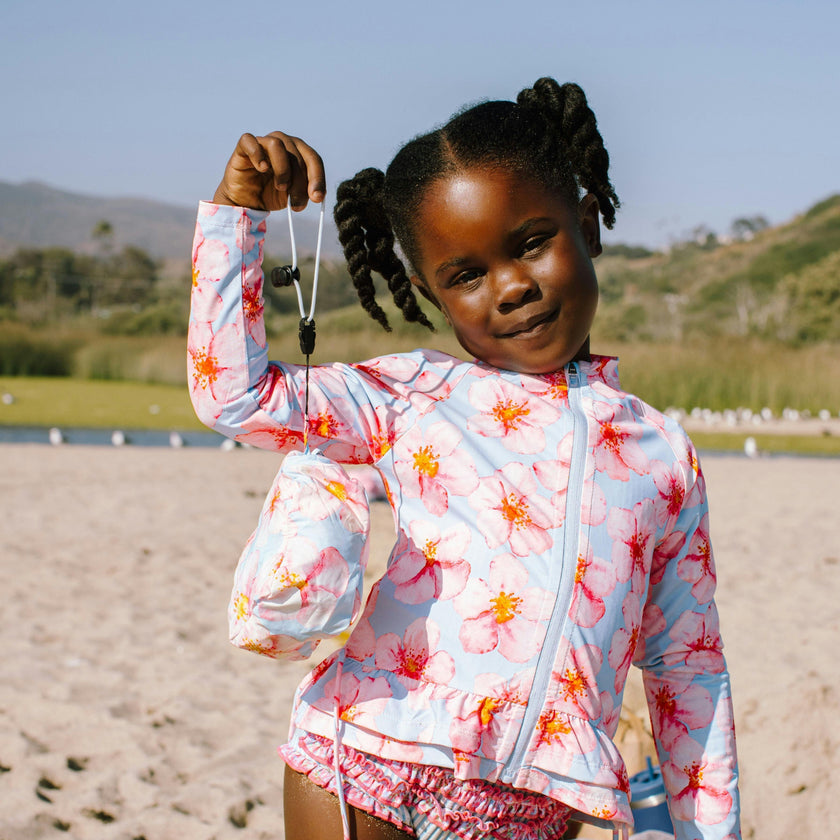 Raya UPF 50+ Ruffled Zip Up Sun Protection Jacket, Hibiscus