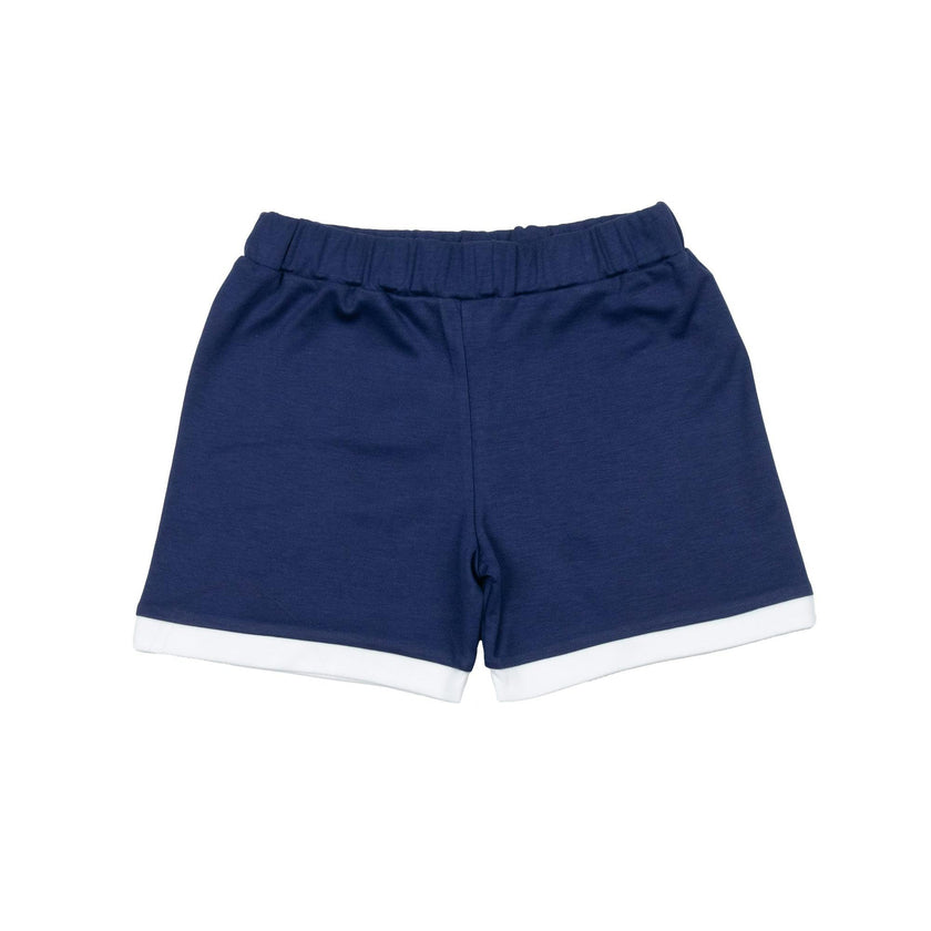 Boys Navy Knit Shorts with White Cuffs