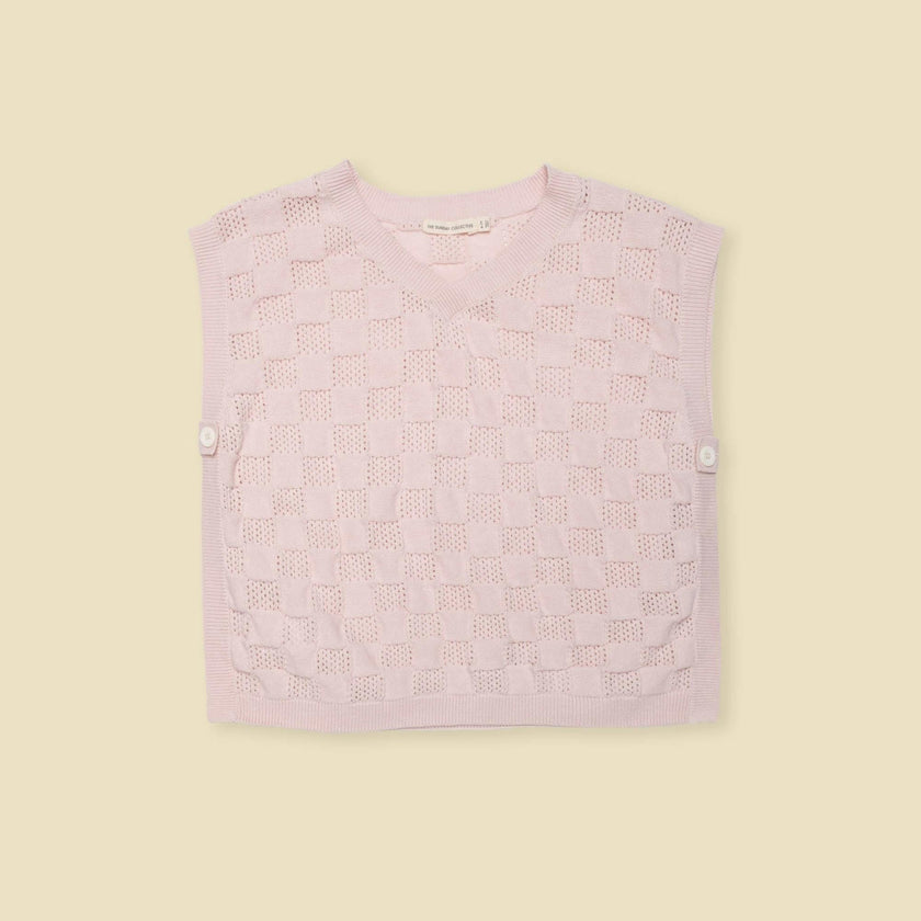V-Neck Sweater Vest in Pink Check