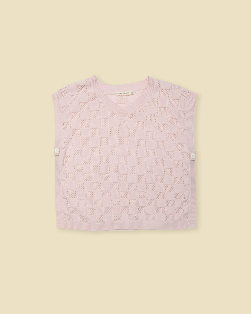 V-Neck Sweater Vest in Pink Check