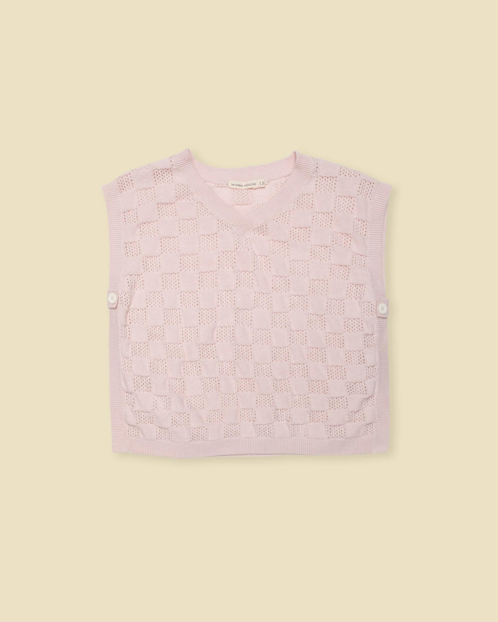 V-Neck Sweater Vest in Pink Check