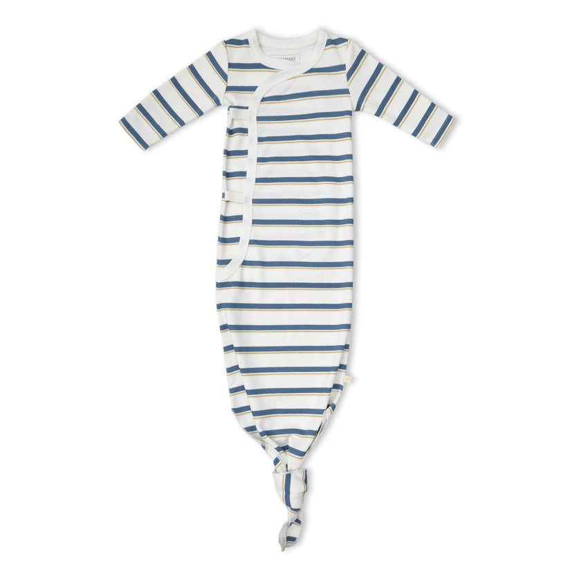 Organic Kimono Knotted Sleep Gown - Navy Stripe