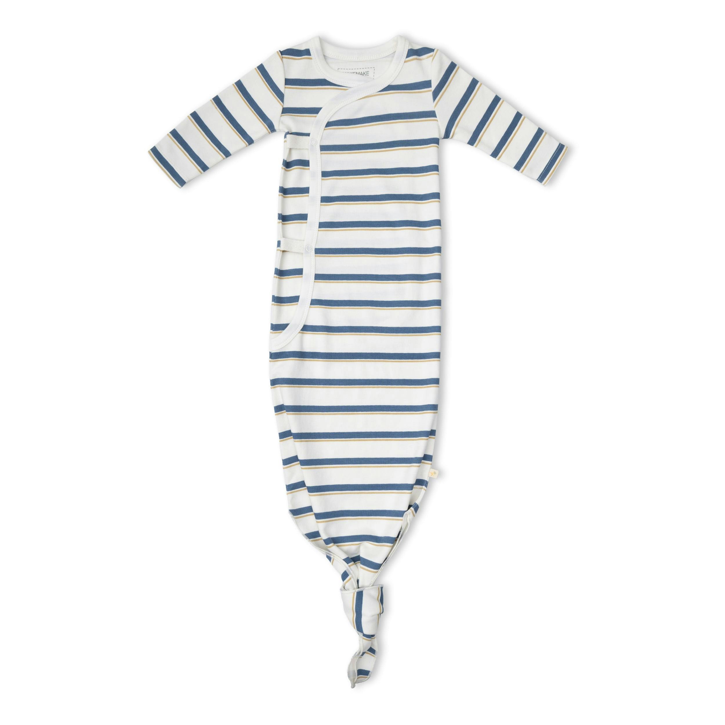Organic Kimono Knotted Sleep Gown - Navy Stripe