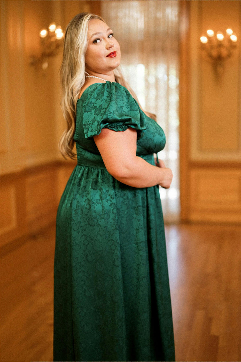 Amira Dress in Emerald Satin
