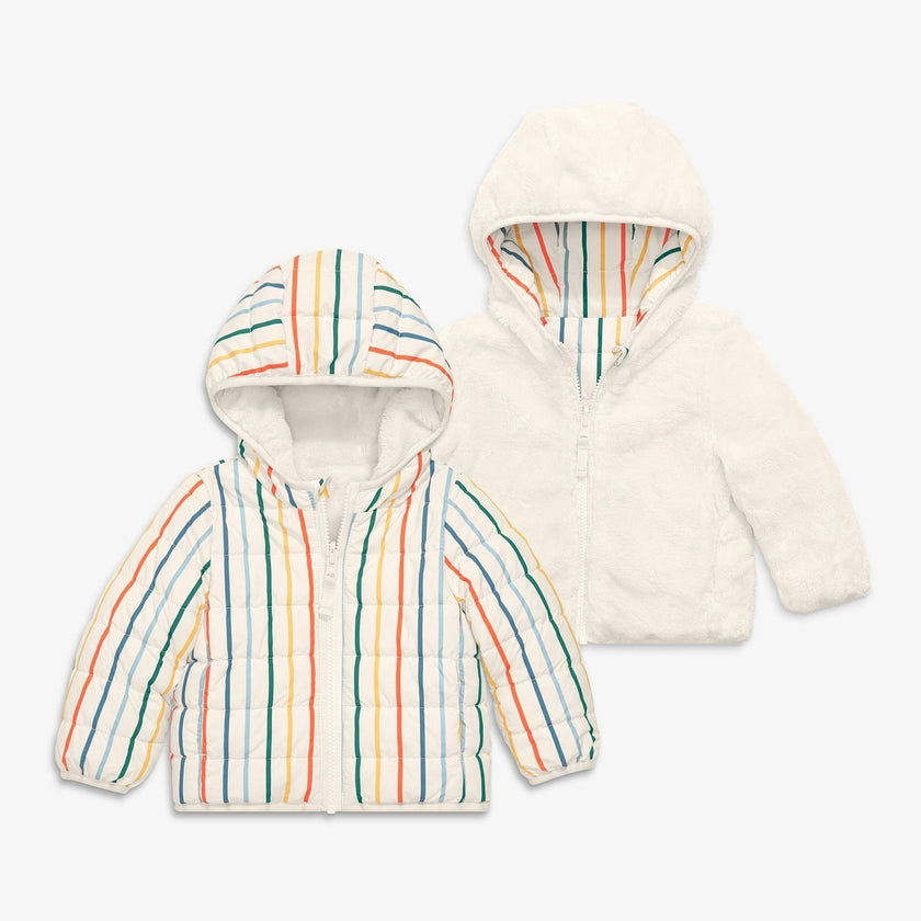 Baby stripe reversible fleece puffer jacket