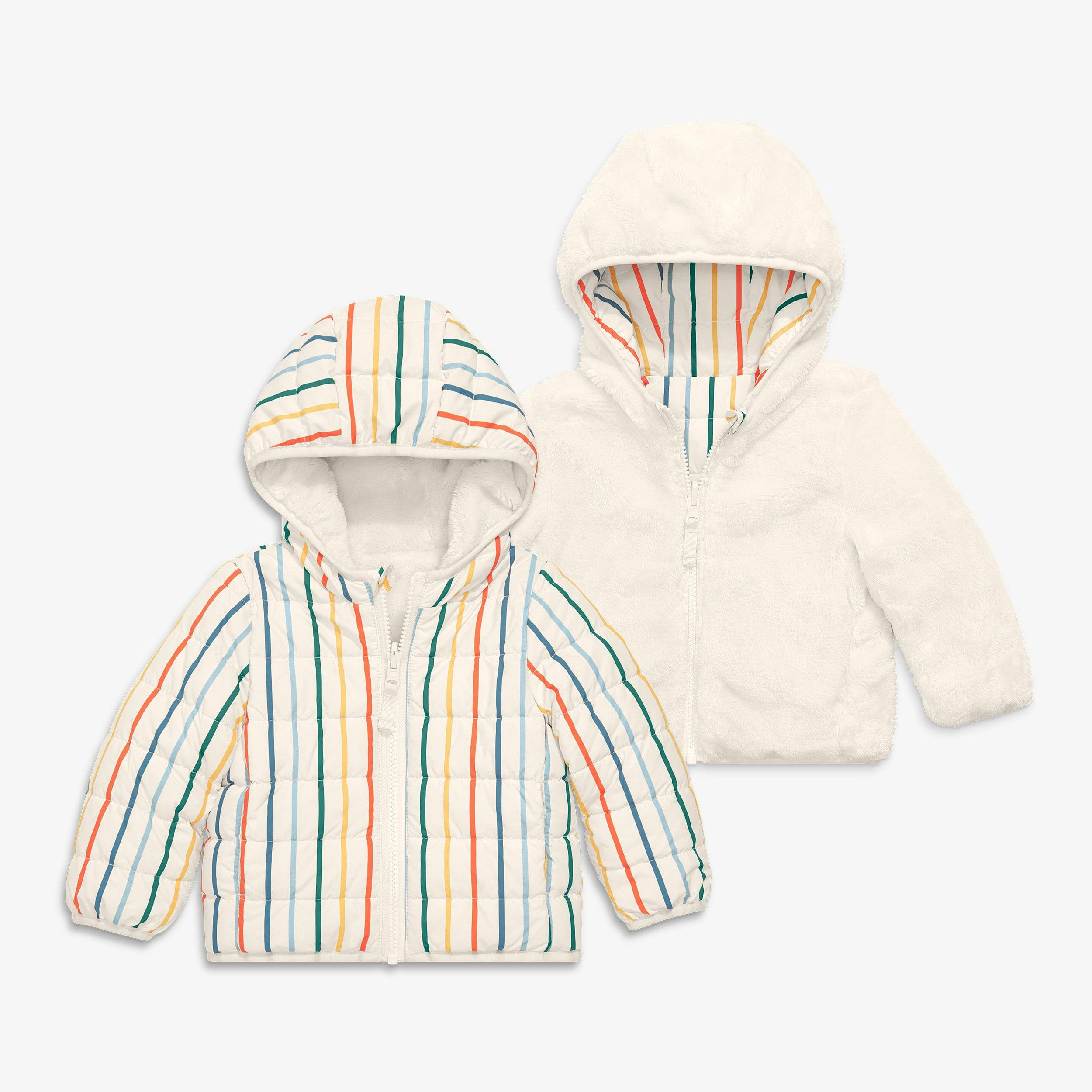 Baby stripe reversible fleece puffer jacket