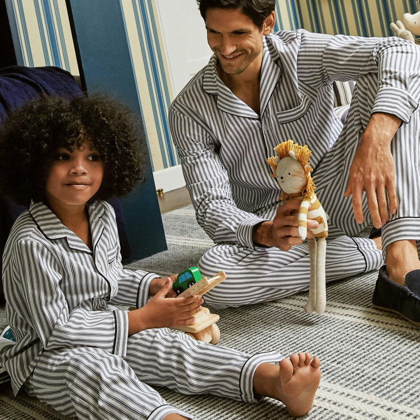 Men's Twill Pajama Set in Navy French Ticking