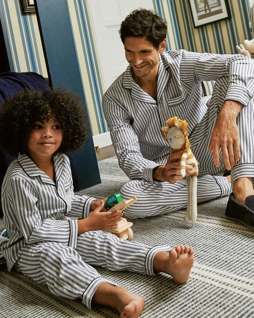 Men's Twill Pajama Set in Navy French Ticking