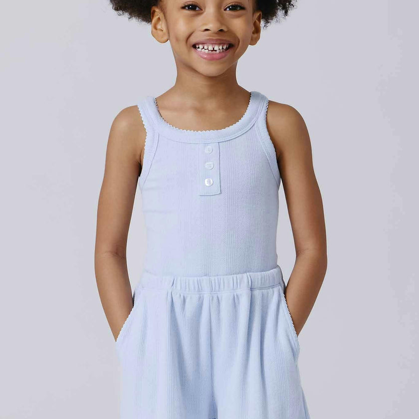 Girls Pointelle Tank in Cloud Blue