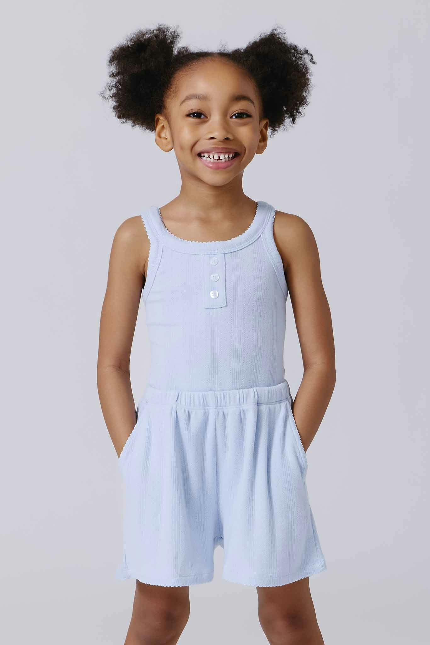 Girls Pointelle Tank in Cloud Blue