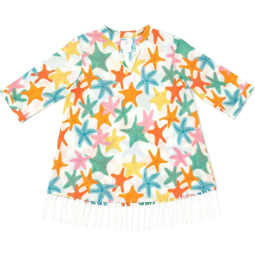 Hand Fringe Print Long Sleeve Cover-Up