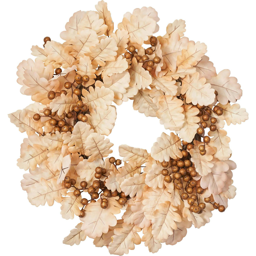 Bleached Cream Oak Leaf & Toffee Brown Berry Fall Wreath