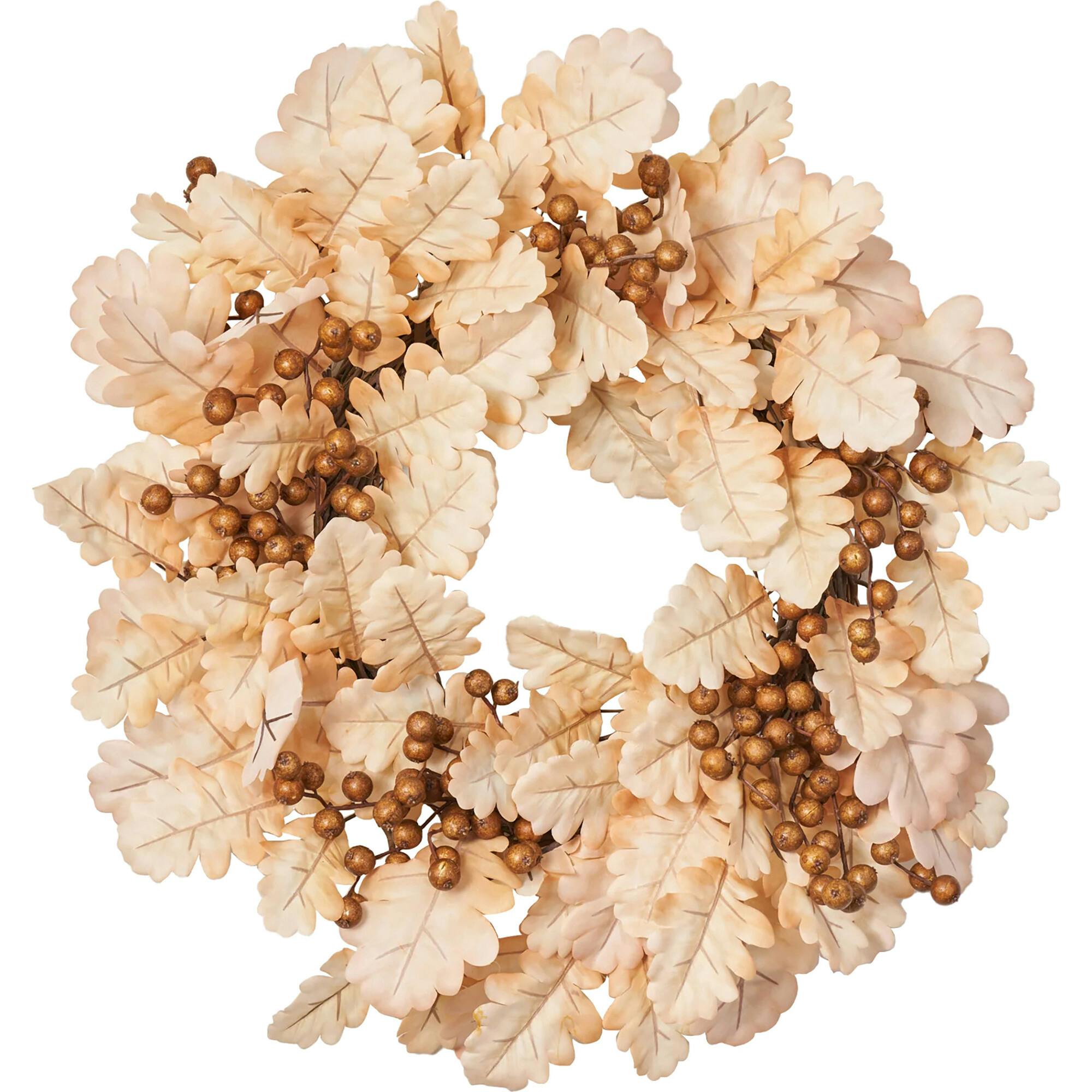 Bleached Cream Oak Leaf & Toffee Brown Berry Fall Wreath