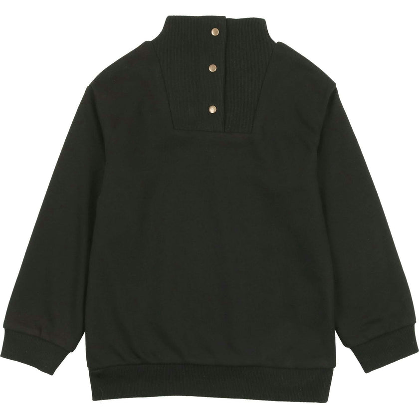 Kid Terry Mock Collat Snap Neck Long Sleeve Top