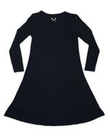 Obsidian Black Bamboo Girls' Long Sleeve Dress