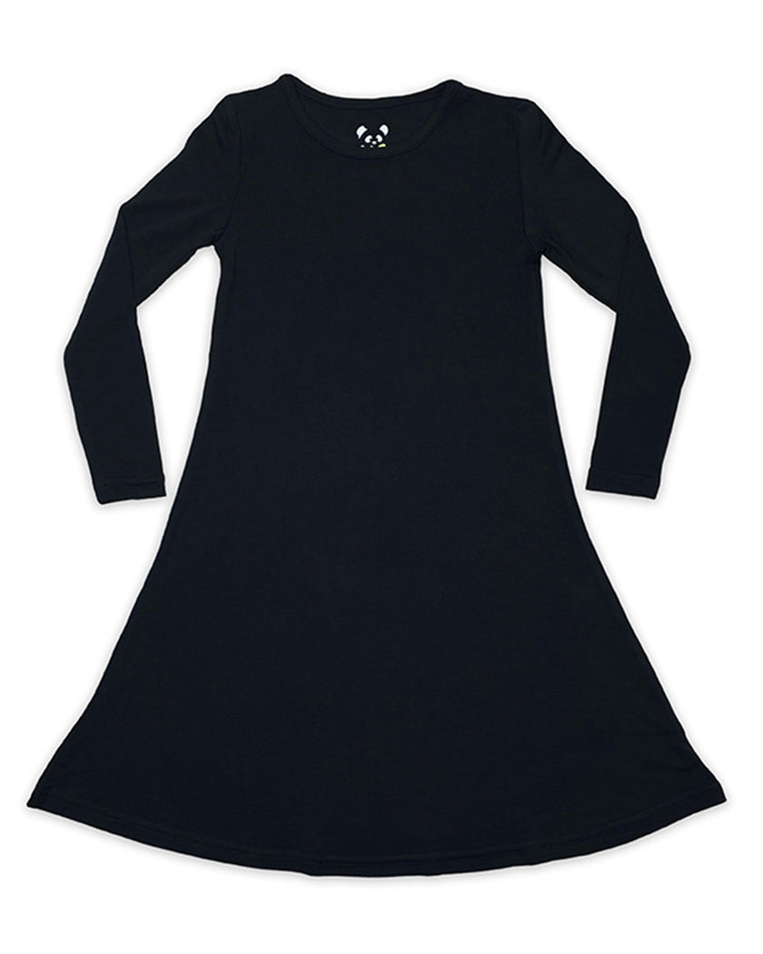 Obsidian Black Bamboo Girls' Long Sleeve Dress