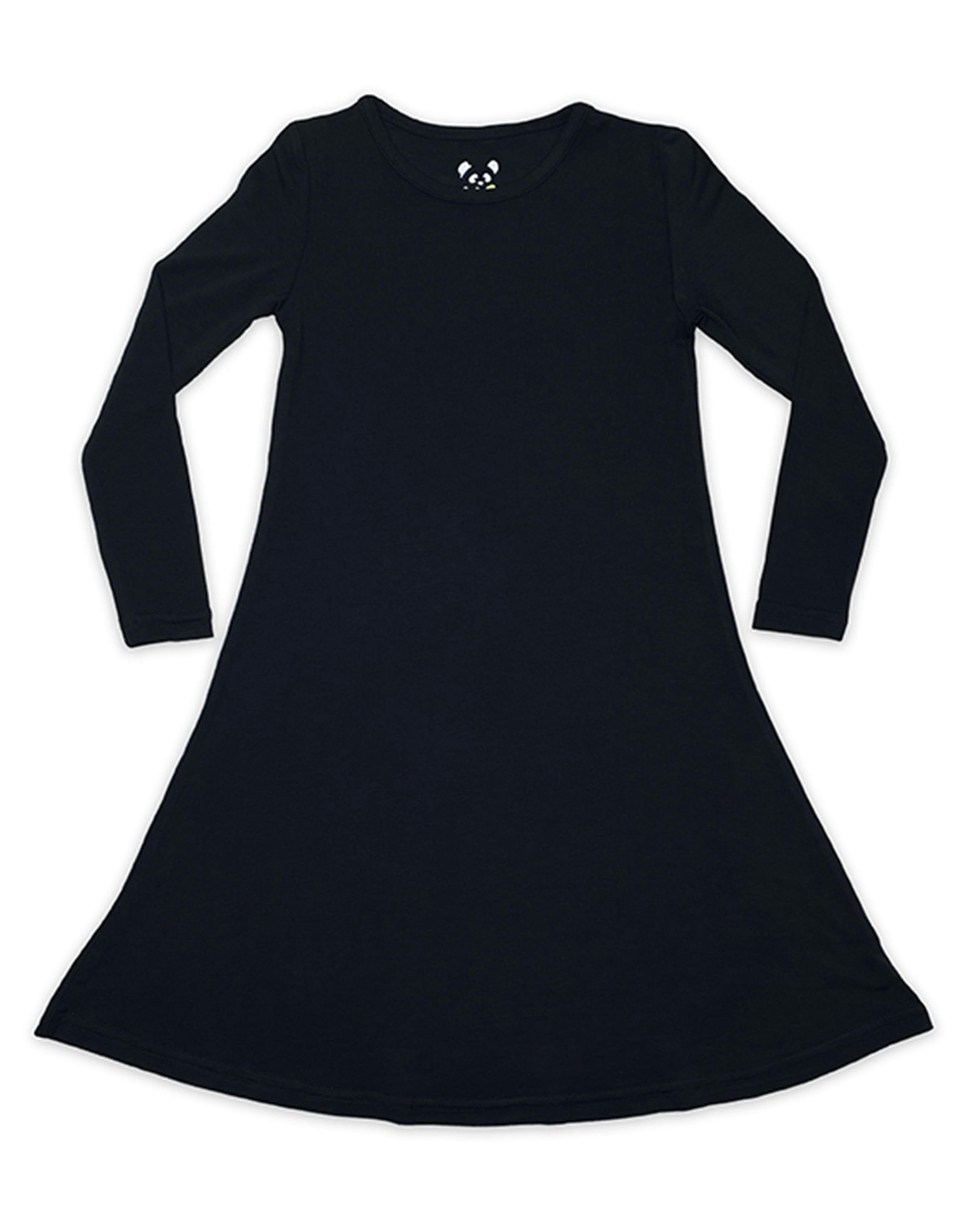 Obsidian Black Bamboo Girls' Long Sleeve Dress
