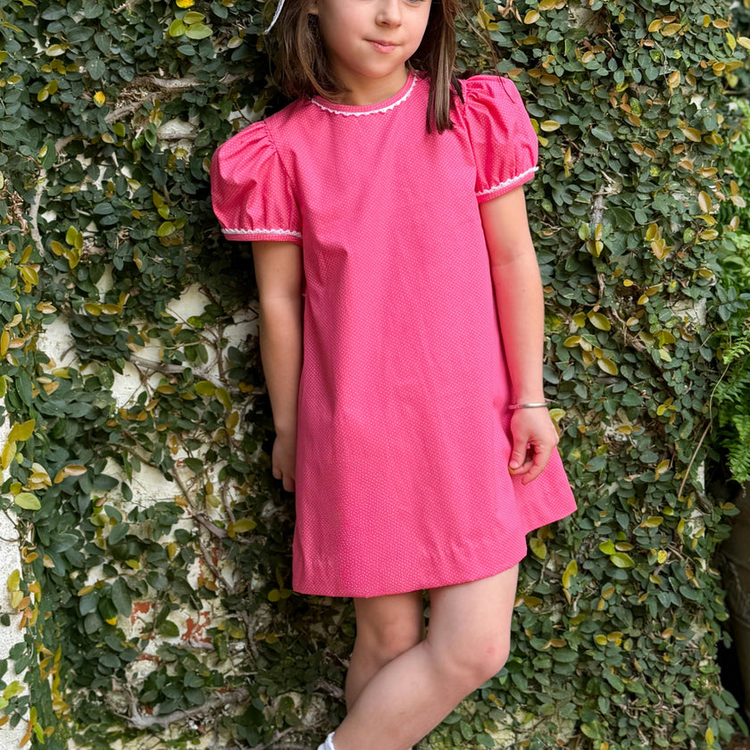 Lane Dress in Candy Pink Bitty Dot
