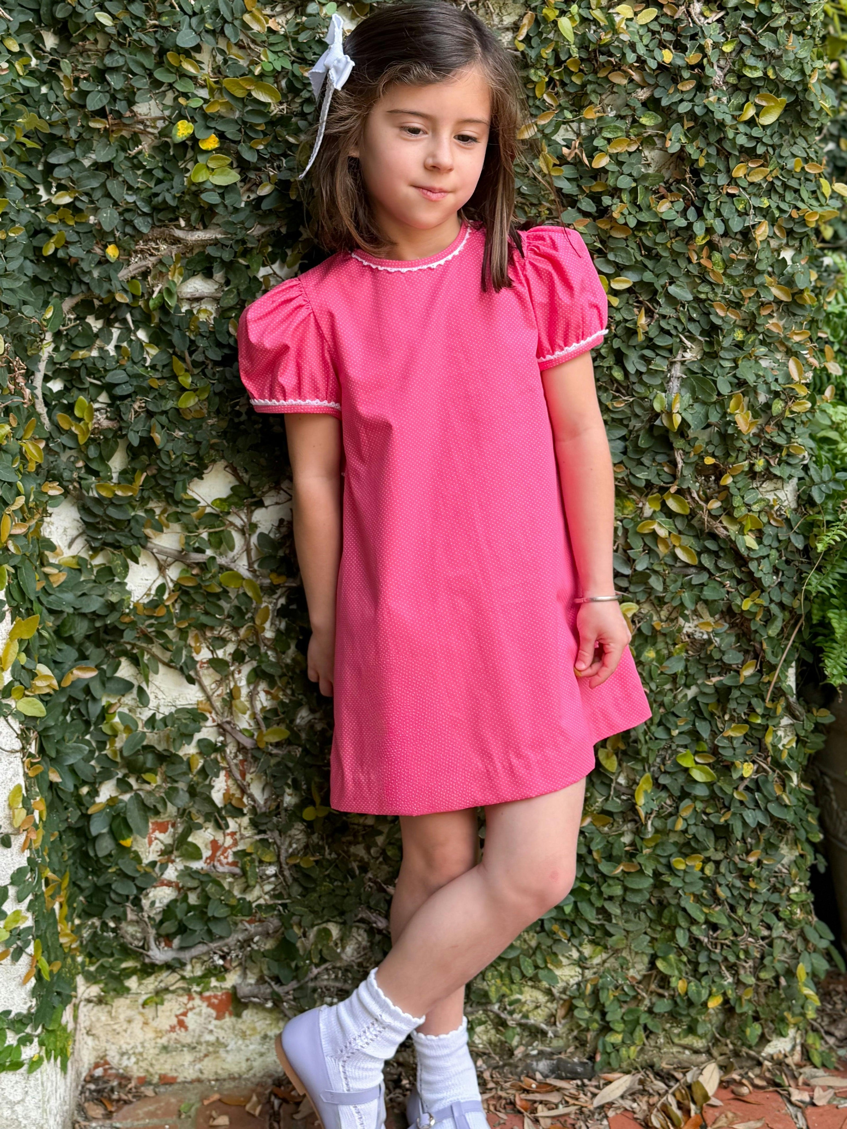 Lane Dress in Candy Pink Bitty Dot