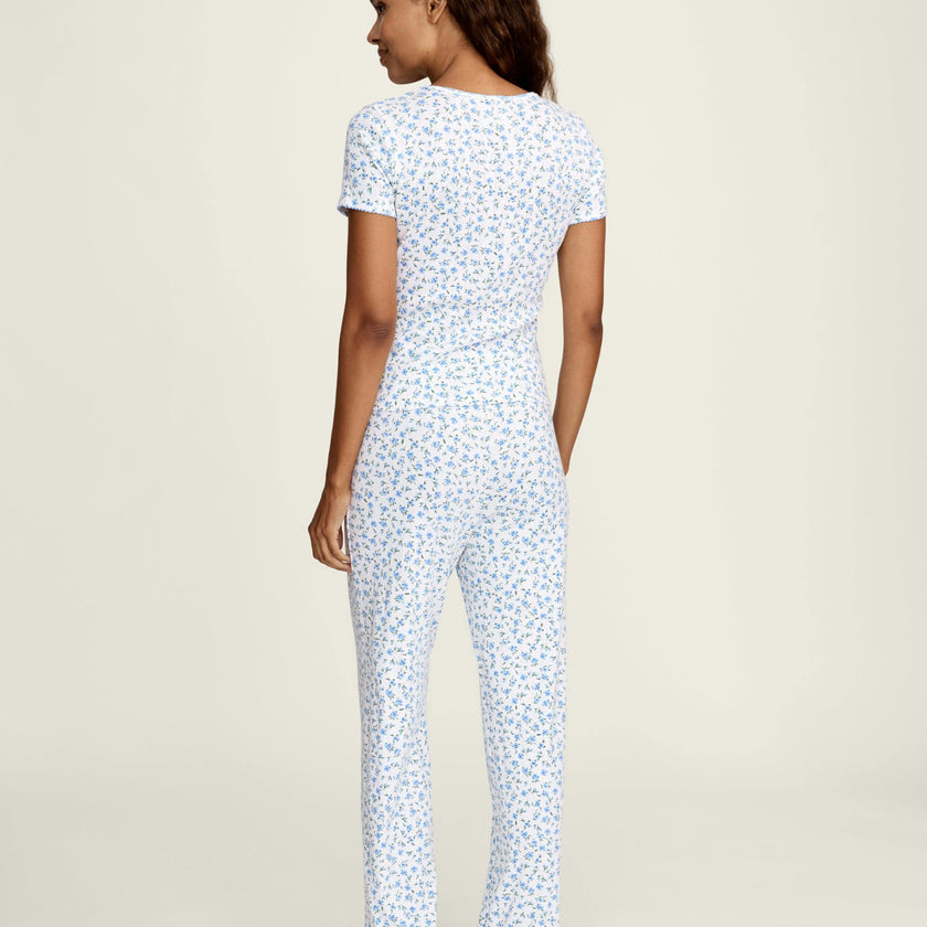 Women's Pointelle Pant in Blue Floral