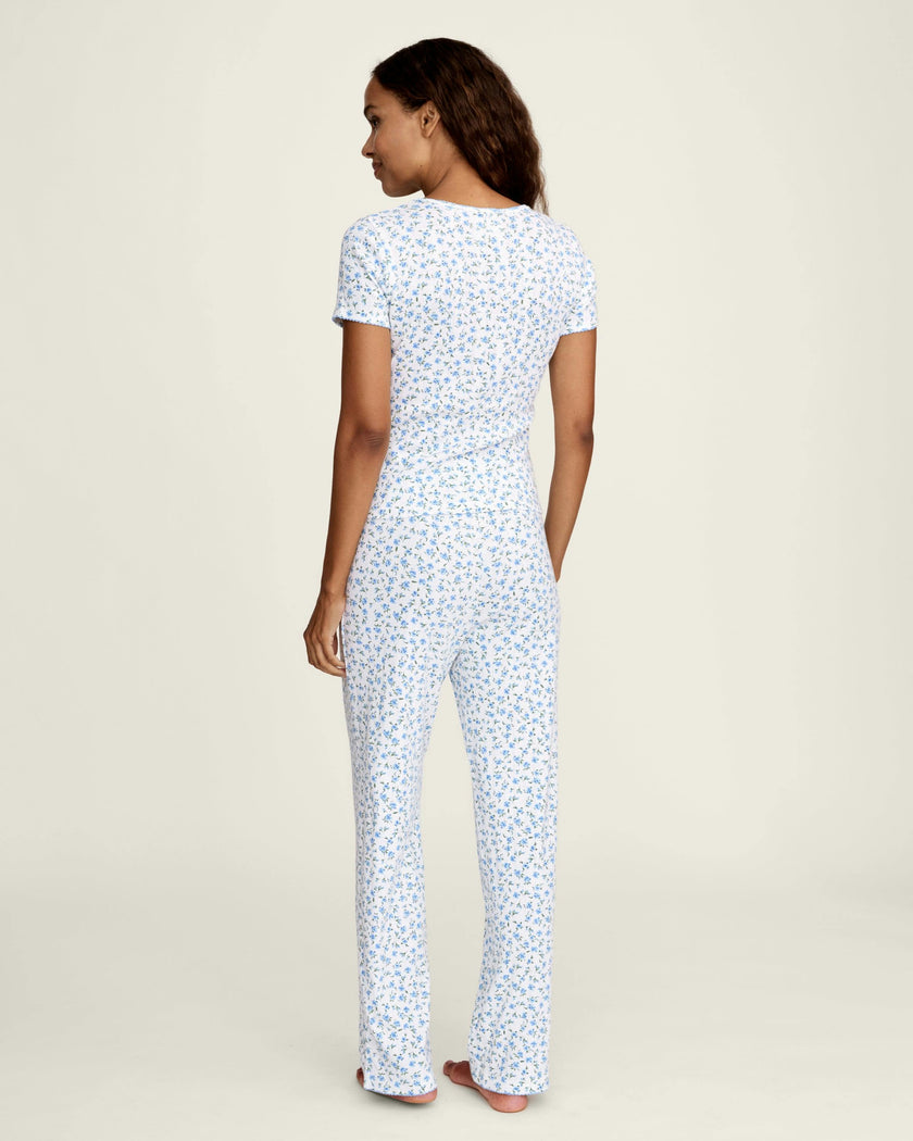 Women's Pointelle Pant in Blue Floral