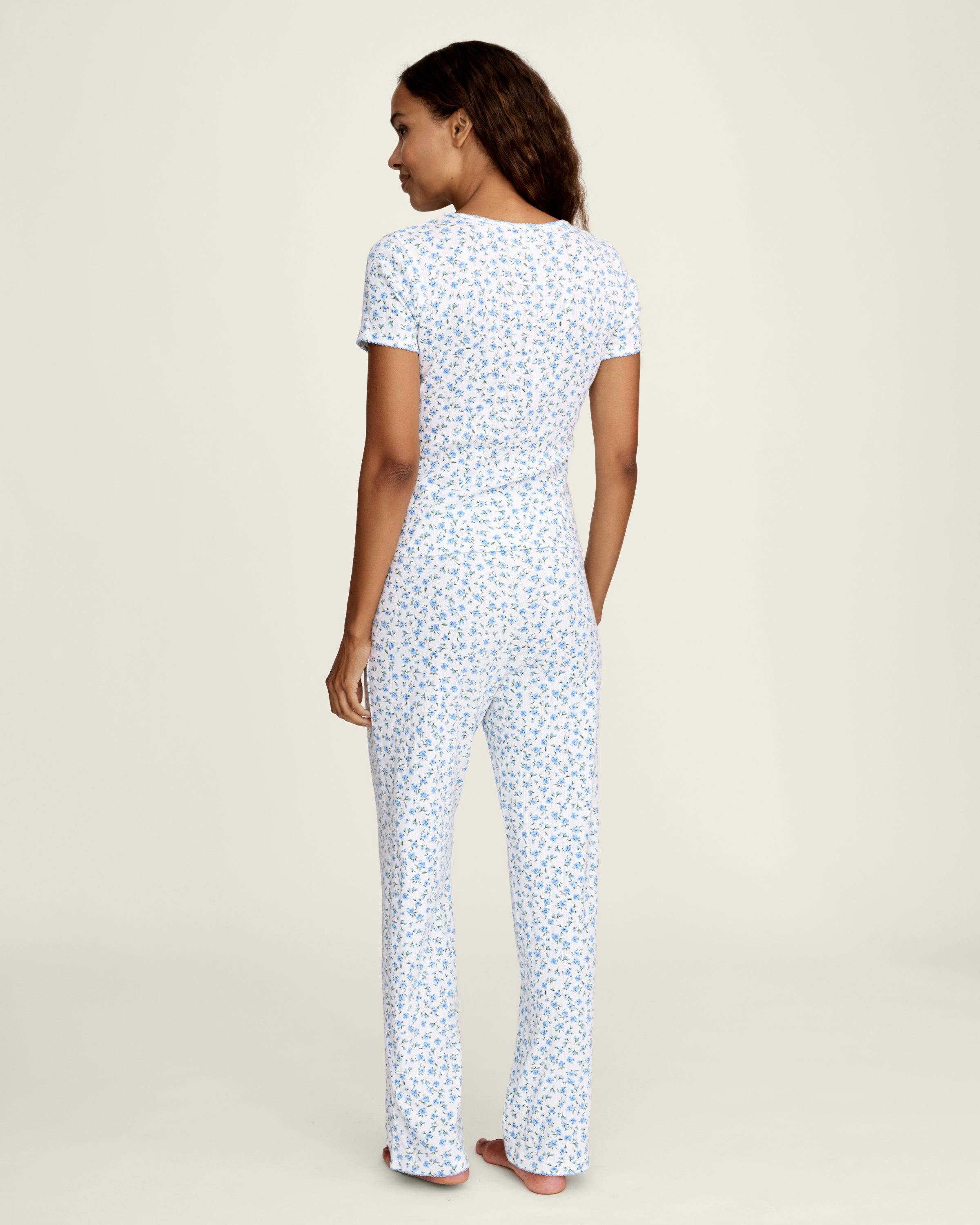 Women's Pointelle Pant in Blue Floral