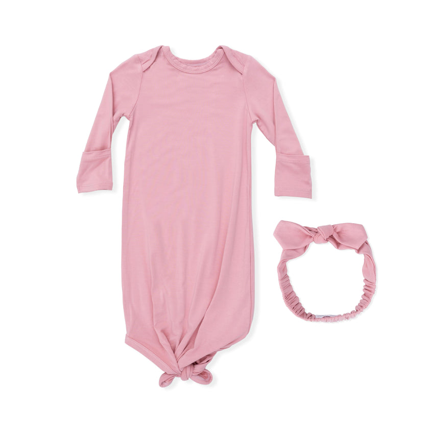 Solid Rose Elegance - Knotted Gown and Headband