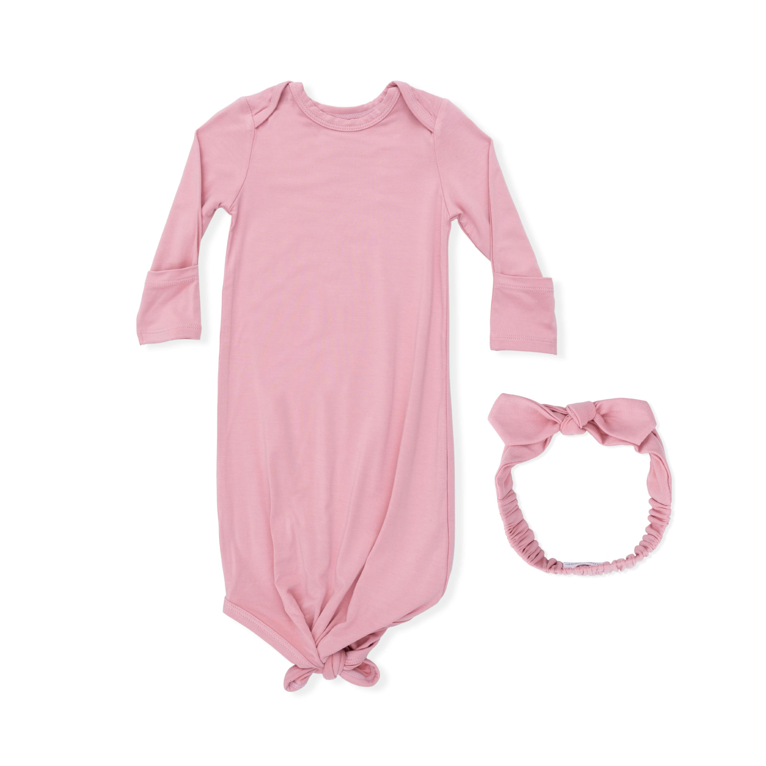 Solid Rose Elegance - Knotted Gown and Headband
