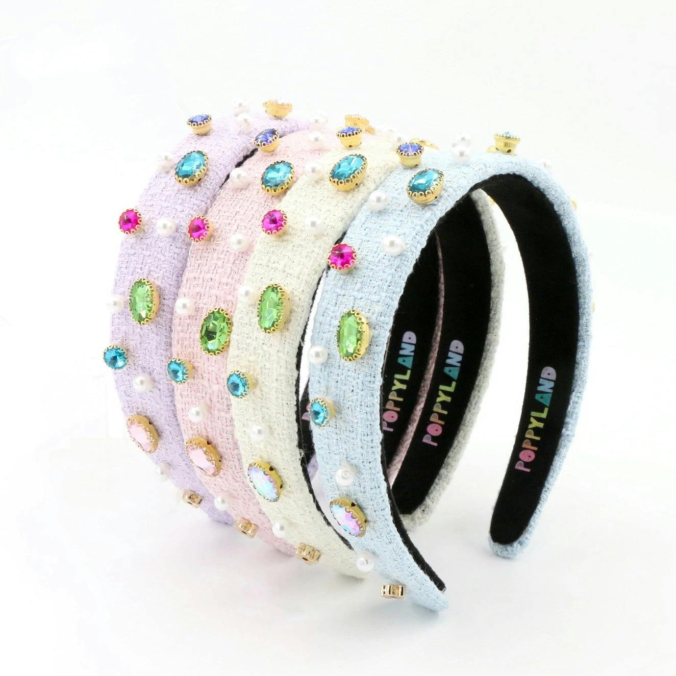 Light Pink Tweed Bejeweled Headband
