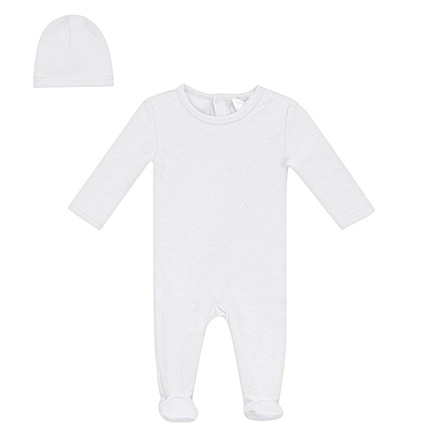 Puff Print Snap Front Cotton Romper and Hat Two Piece Set