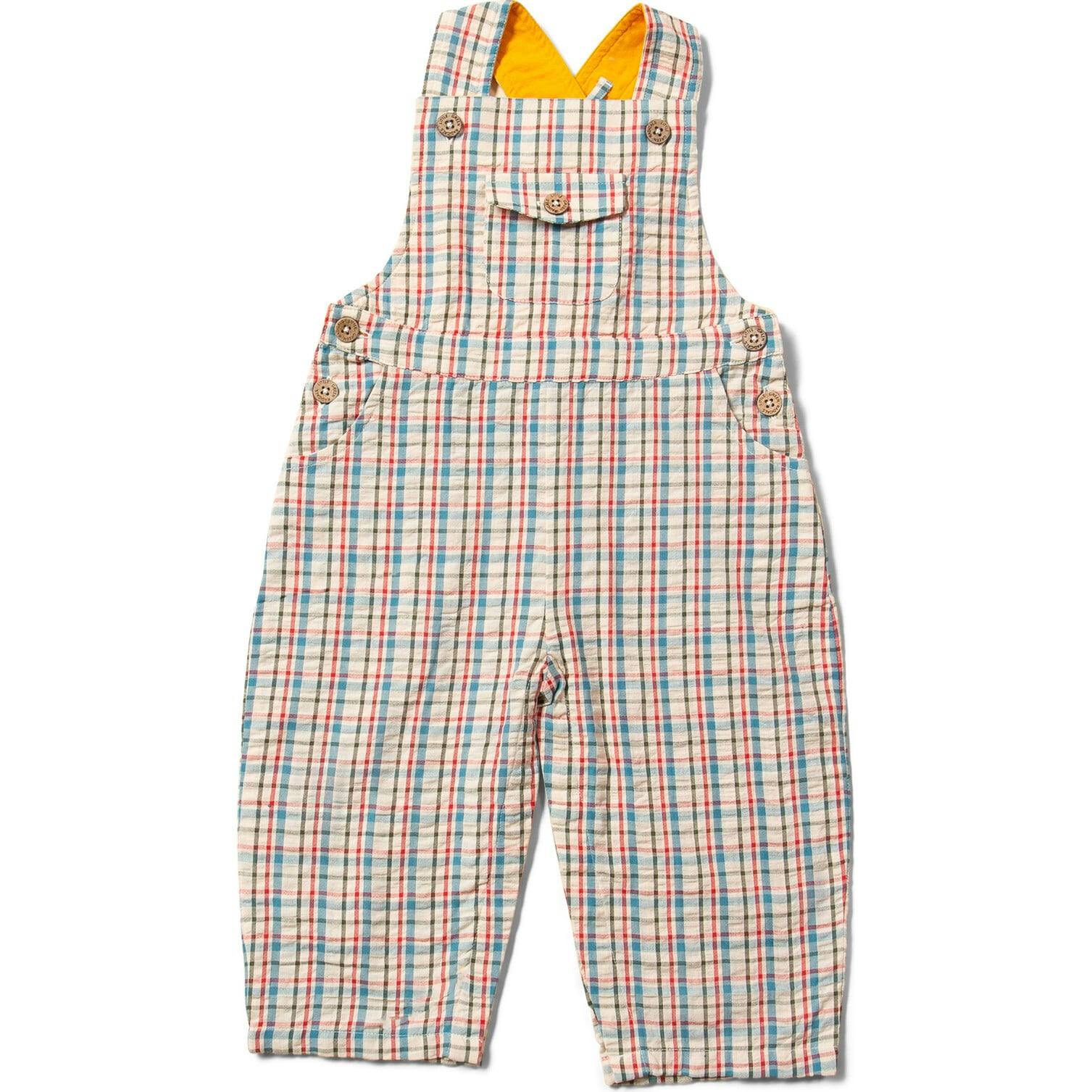 Checked Seersucker Pocket Dungaree Shorts, Multi