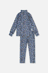 Two Piece Thermal Underwear Blue Leopard Print