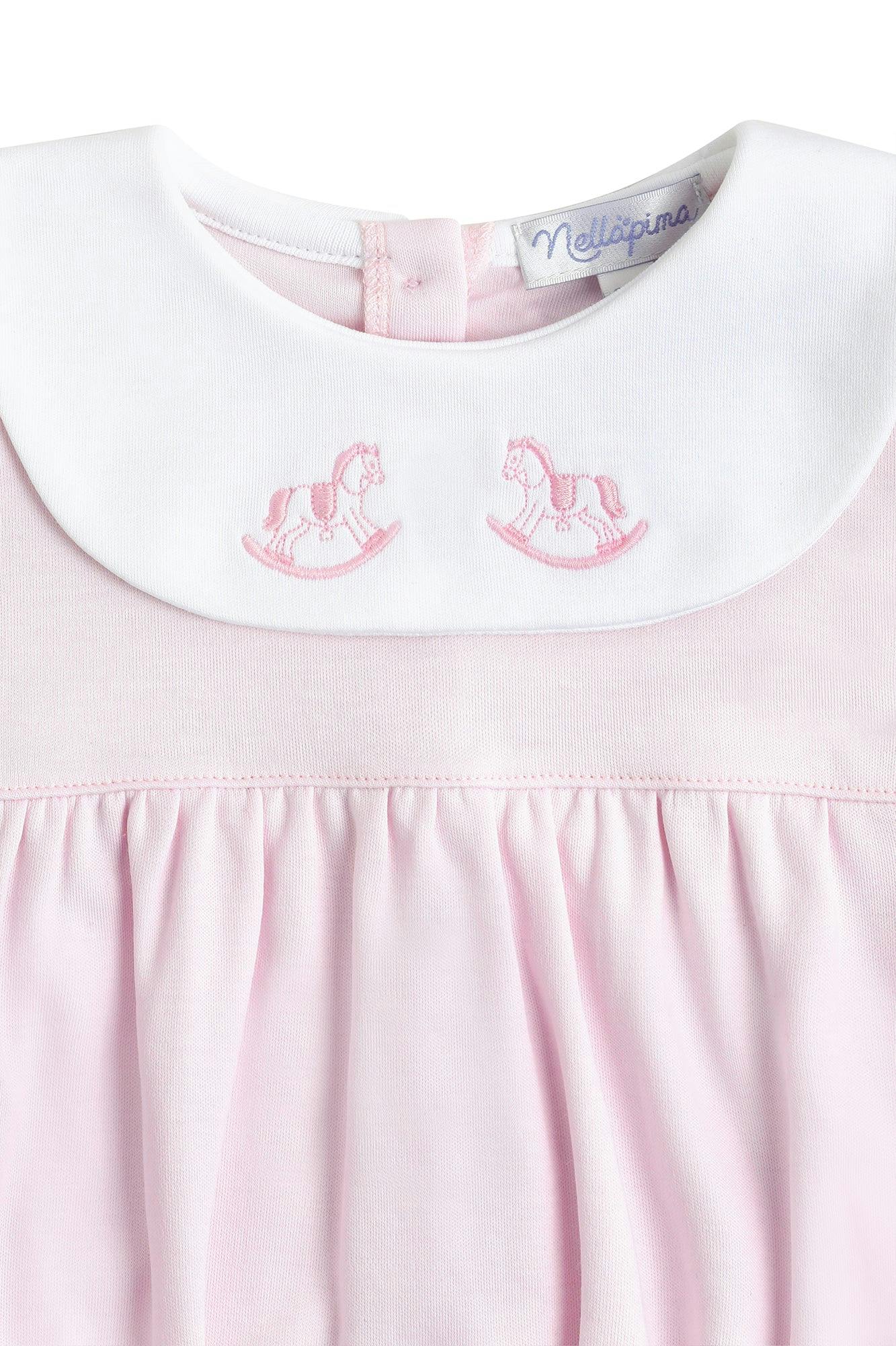 Pink Rocking Horse Embroidered Bubble LS