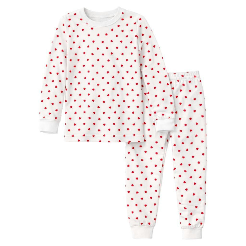 Kids and Toddlers Girls Hearts Long Sleeve Snug Fitted Soft Pajamas Set