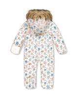 Baby Snug One Piece Snowsuit Adapted For Car Seats White With Floral Print
