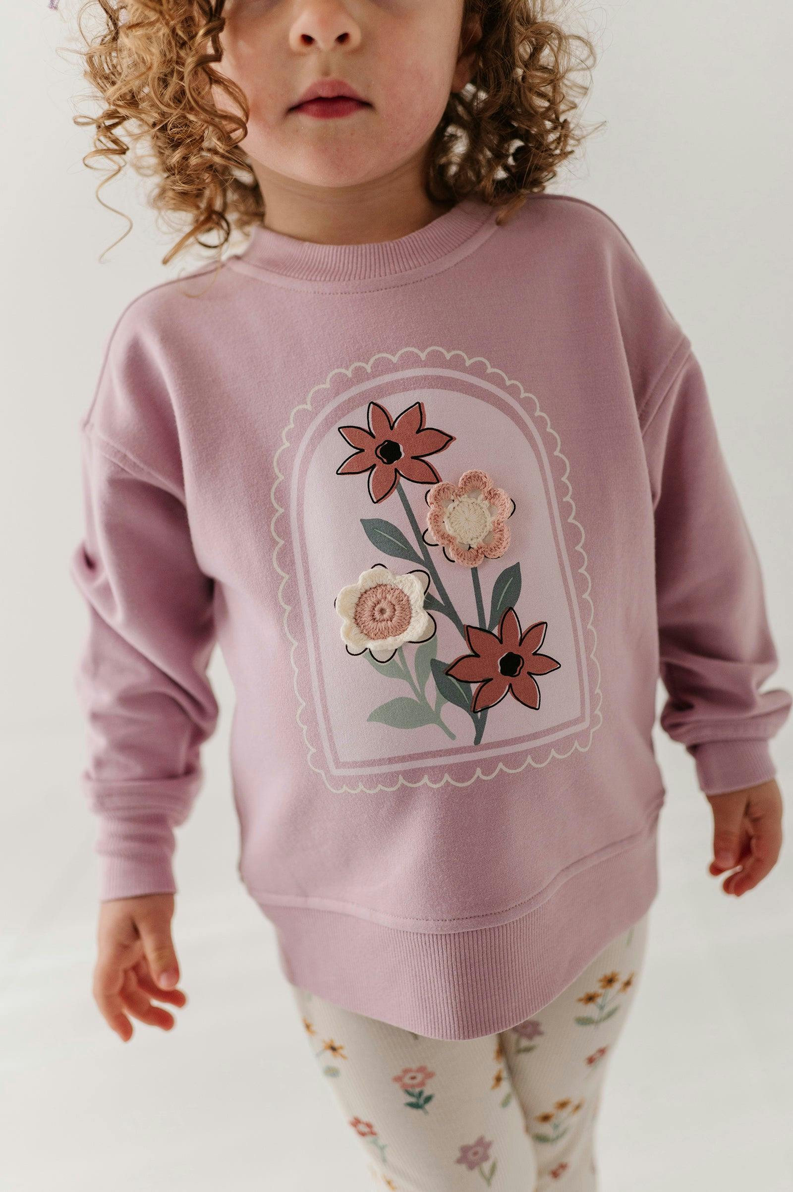 Girls Boxy Sweatshirt in Crochet Flower