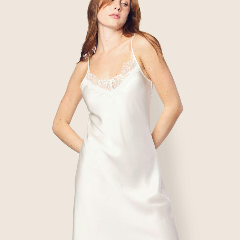 Women's Silk Lace Slip Dress in White