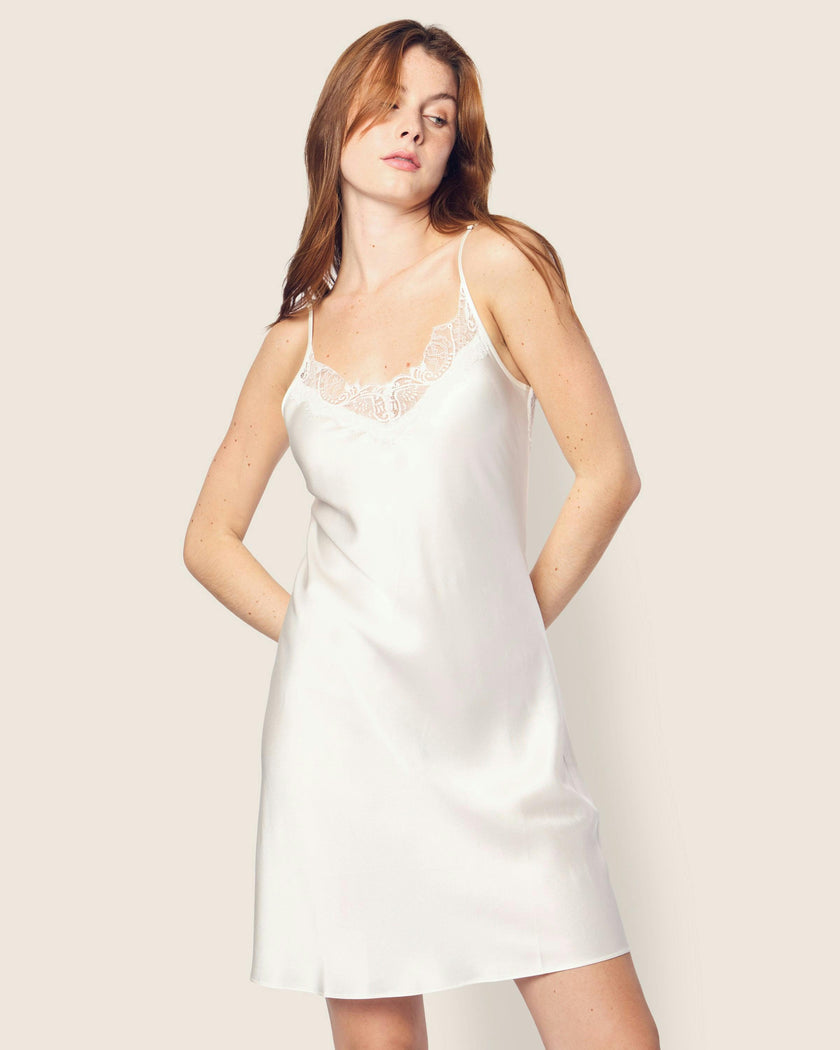 Women's Silk Lace Slip Dress in White