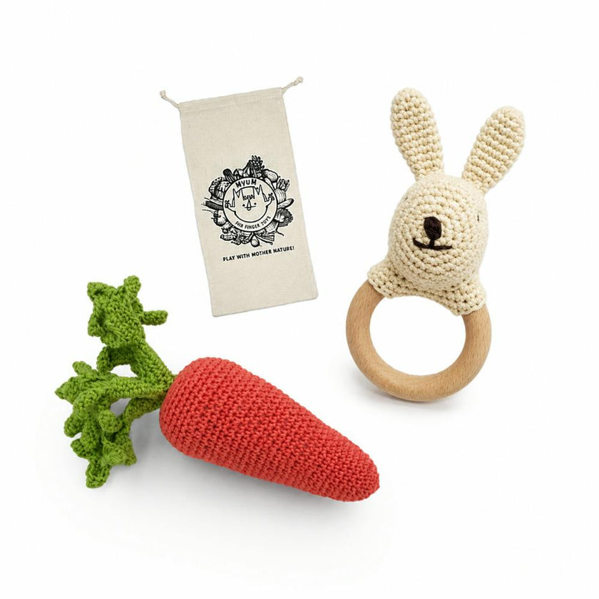Rabbit & Carrot Gift Box 🥕🐰 100% organic cotton crochet rattle and teether