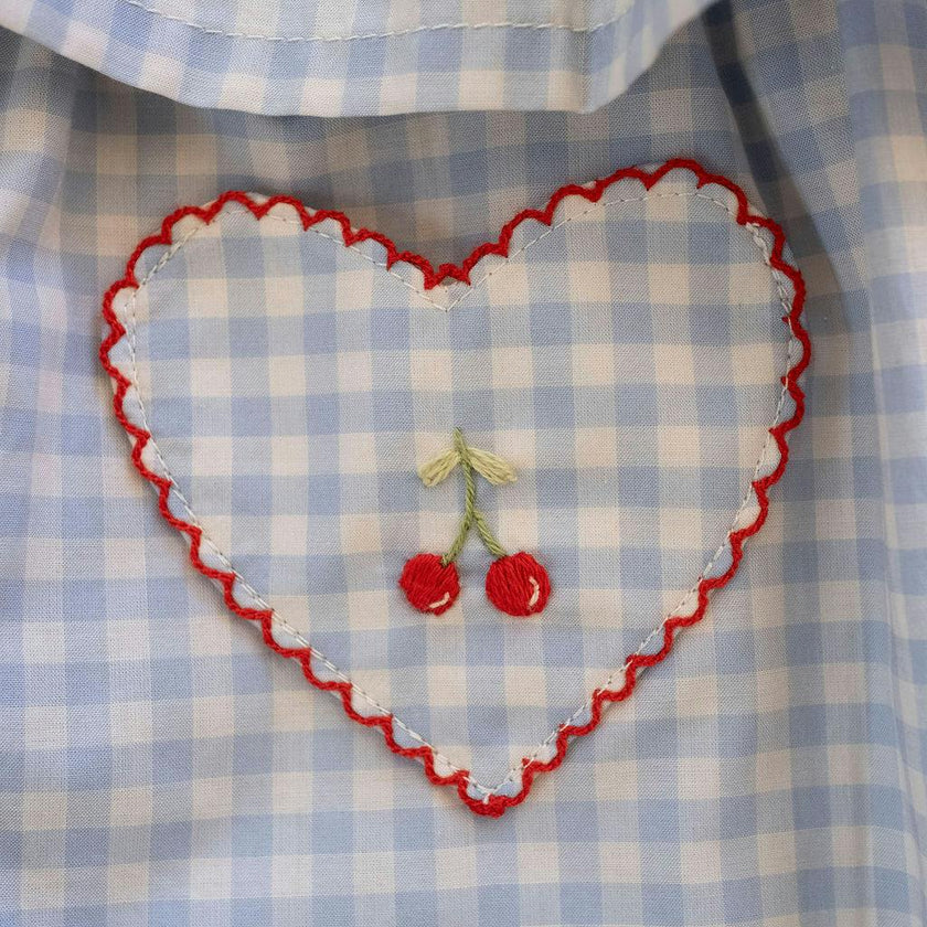 Ruffle Pant Set in Blue Gingham/Cherry