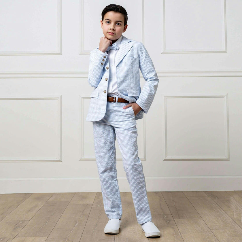 Organic Seersucker Suit Pant, Blue