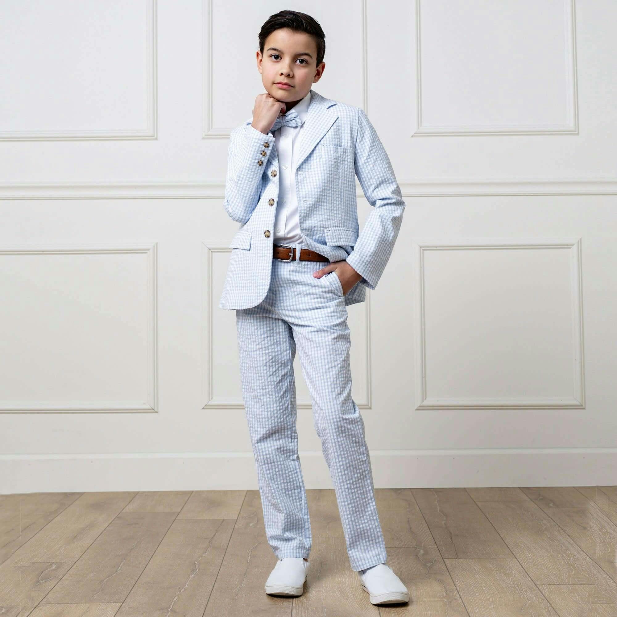Organic Seersucker Suit Pant, Blue