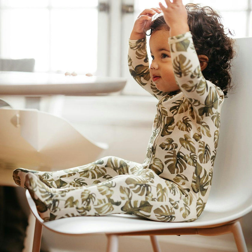 Island Leaf Cotton Stretch Zipper Footed Romper