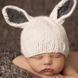 Bailey Bunny Hand-Knit Hat - White with Gray Ears