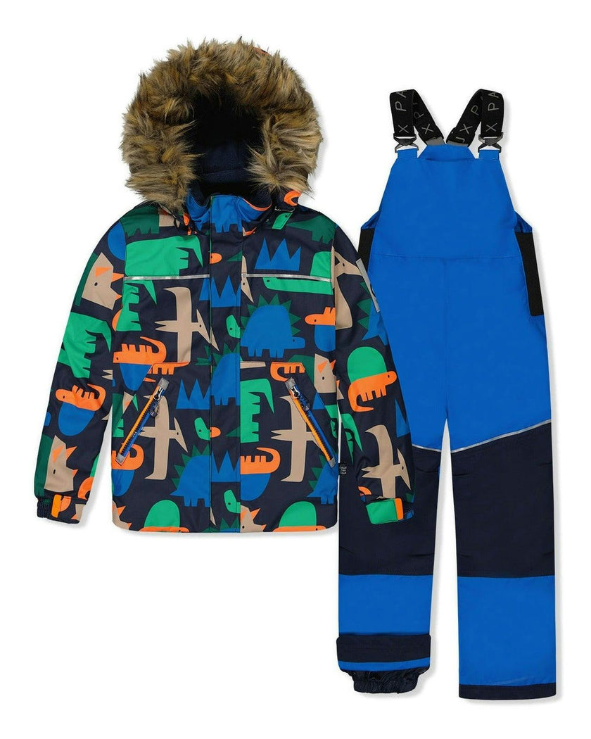 Two Piece Discover Snowsuit Blue Dinosaur Print