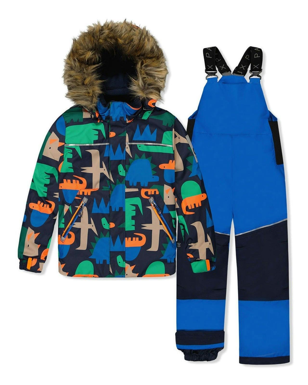 Two Piece Discover Snowsuit Blue Dinosaur Print