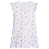Printed Angel Sleeve Dress - Sea Shells