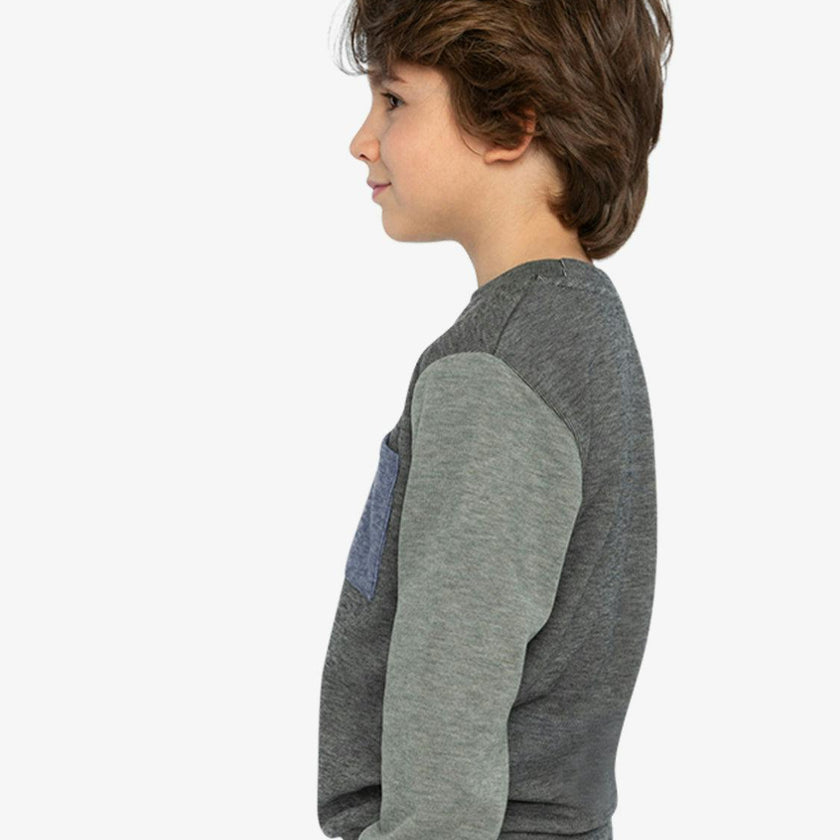 Colorblock Brushed Jersey Top with Chest Pocket Grey Brown